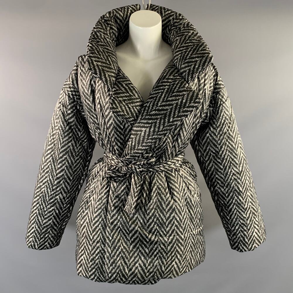 NORMA KAMALI Size XS/S Grey Black Nylon Herringbone Notch Lapel Coat